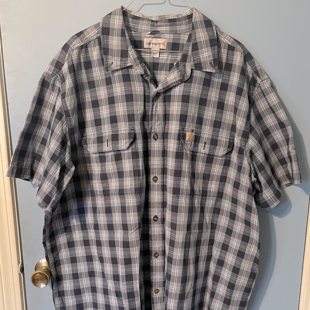 Carhartt Relaxed Fit Short-Sleeve Blue Plaid Button Down Shirt